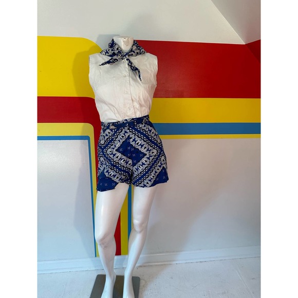 1960s bandana print 4 piece shorts set by Peck and peck sz s / m pinup playsuit - Picture 2 of 10